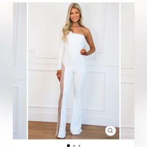 NASH-VEGAS ONE SHOULDER JUMPSUIT: WHITE